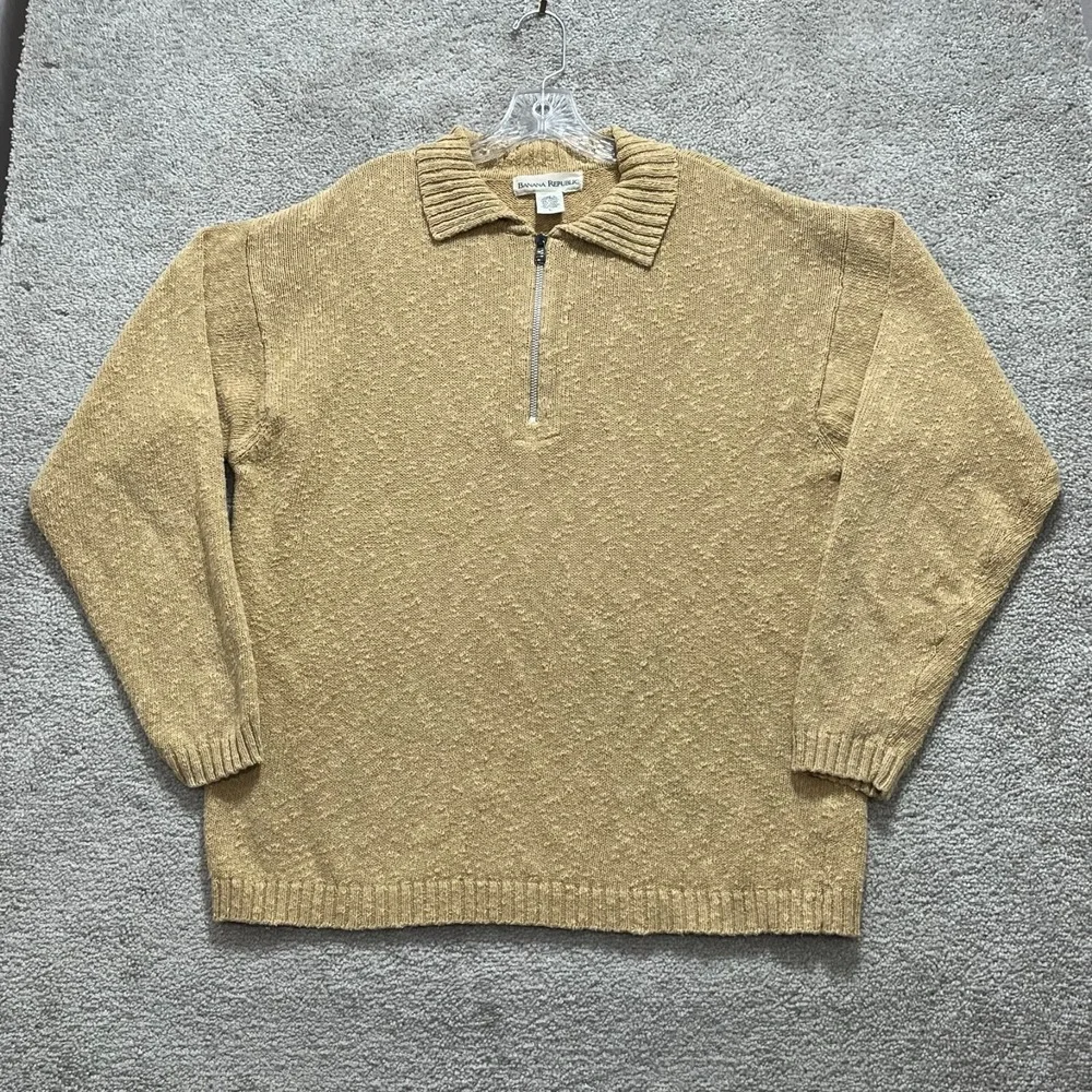 Banana Republic Sweater Men's‎ Large Beige Dad 1/4 Zip Long Sleeves Pullover
